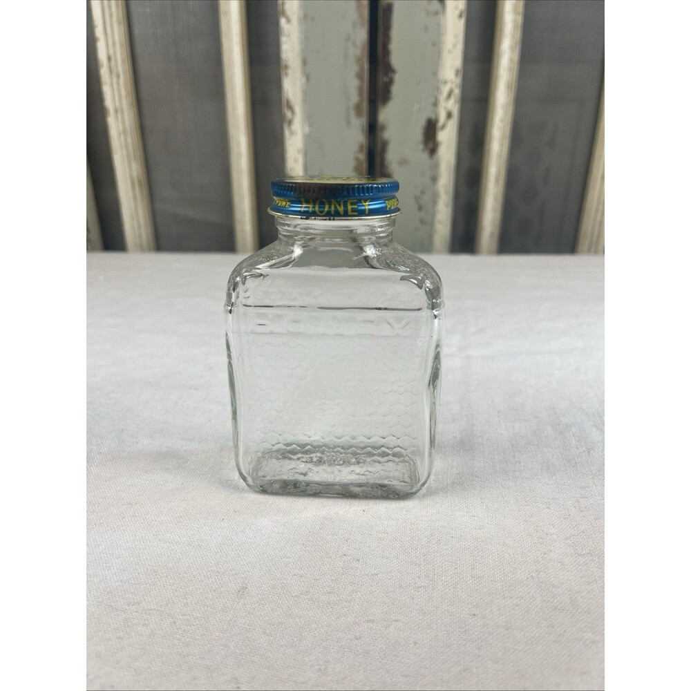 Glass Jar LAKE SHORE Pure HONEY Honeycomb Embossed  * UNIQUE * With Lid!